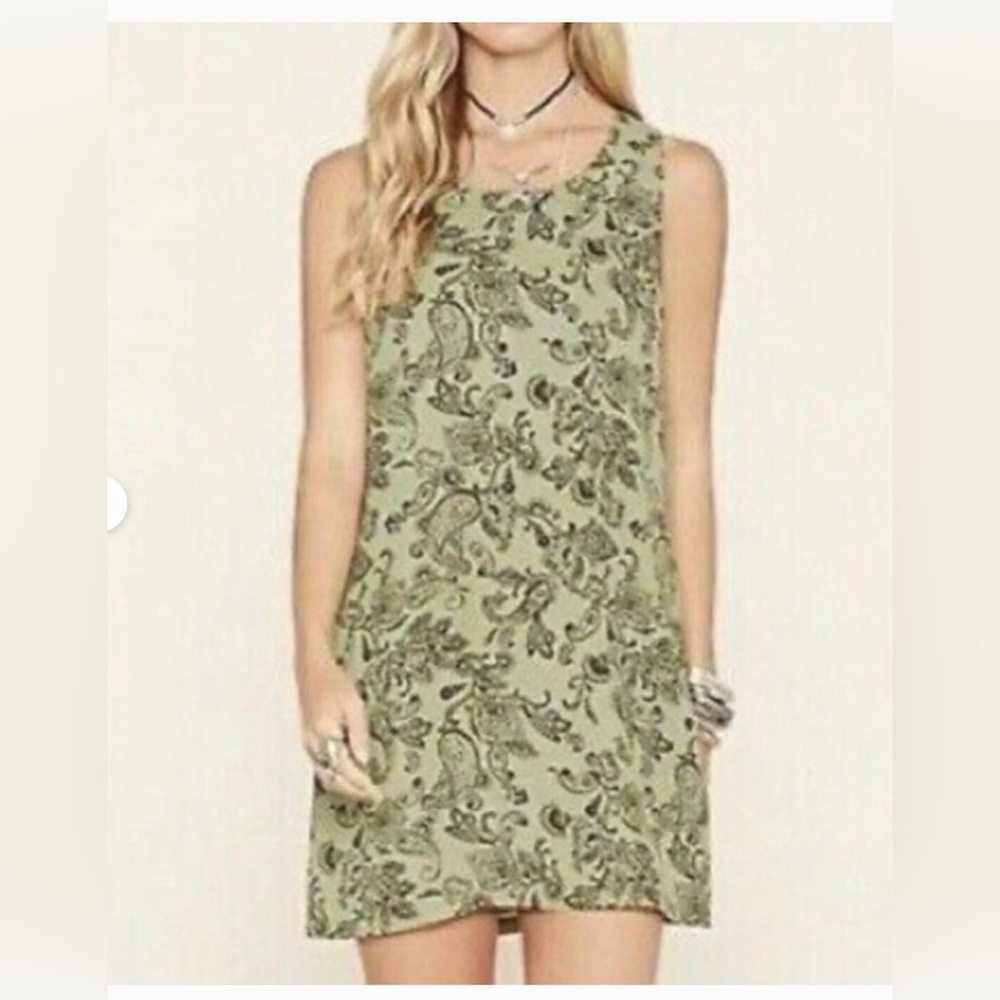 Forever 21 Olive Paisley Sleeveless Shift Mini Dress